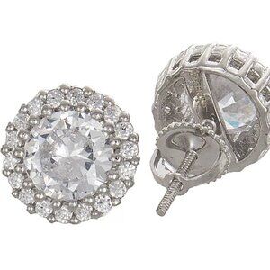 Women's 11mm Sterling Silver Round Shape Micro Pave Stud Earrings